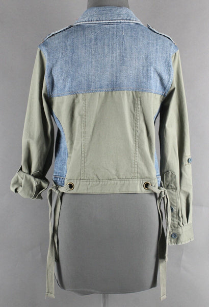Pilcro Sz XSP Blue Denim Olive Green Denim Cotton Blend Jacket