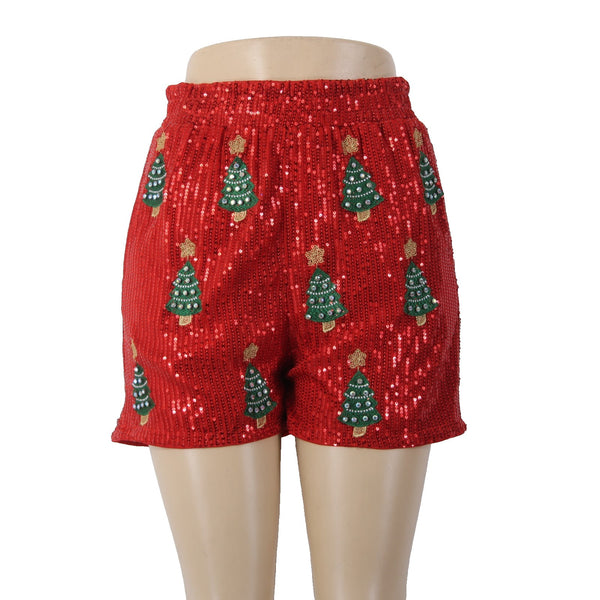 Why Dress Shorts NEW $68 Sz S x 2.5 Red Multi Color Rhinestones Xmas Tree Poly