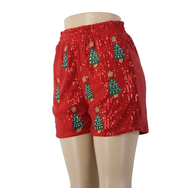 Why Dress Shorts NEW $68 Sz S x 2.5 Red Multi Color Rhinestones Xmas Tree Poly