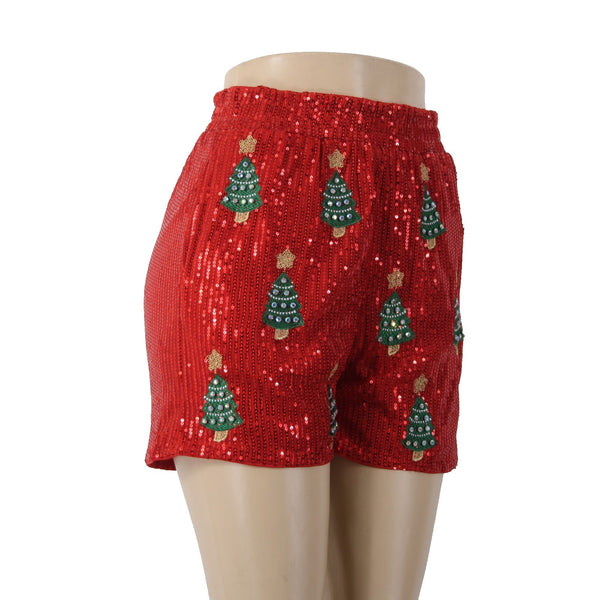 Why Dress Shorts NEW $68 Sz S x 2.5 Red Multi Color Rhinestones Xmas Tree Poly