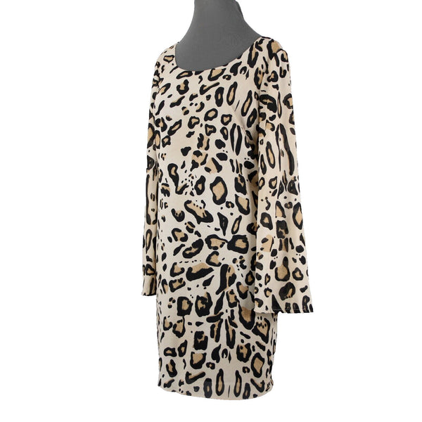 Badgley Mischka Belle Sz 14 Tan Black Animal Print Flared Lined 100% Poly Dress
