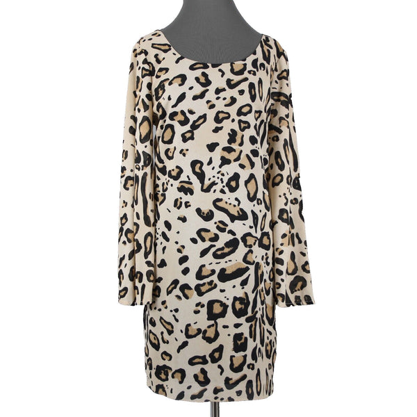 Badgley Mischka Belle Sz 14 Tan Black Animal Print Flared Lined 100% Poly Dress