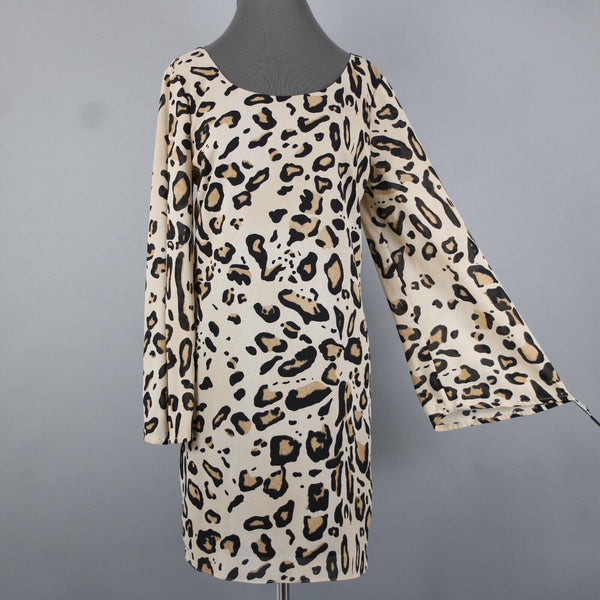 Badgley Mischka Belle Sz 14 Tan Black Animal Print Flared Lined 100% Poly Dress