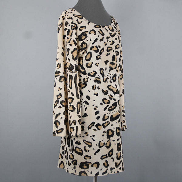 Badgley Mischka Belle Sz 14 Tan Black Animal Print Flared Lined 100% Poly Dress