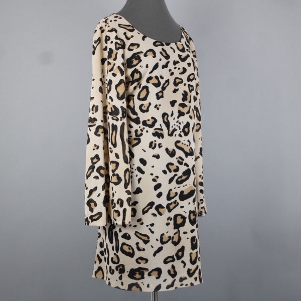 Badgley Mischka Belle Sz 14 Tan Black Animal Print Flared Lined 100% Poly Dress