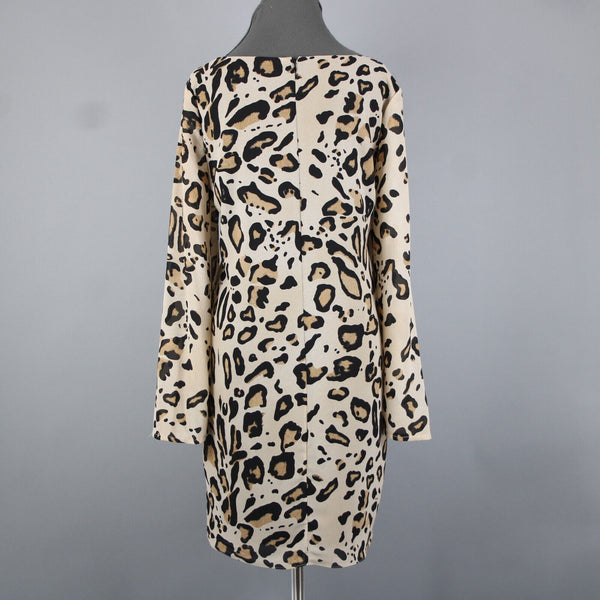 Badgley Mischka Belle Sz 14 Tan Black Animal Print Flared Lined 100% Poly Dress