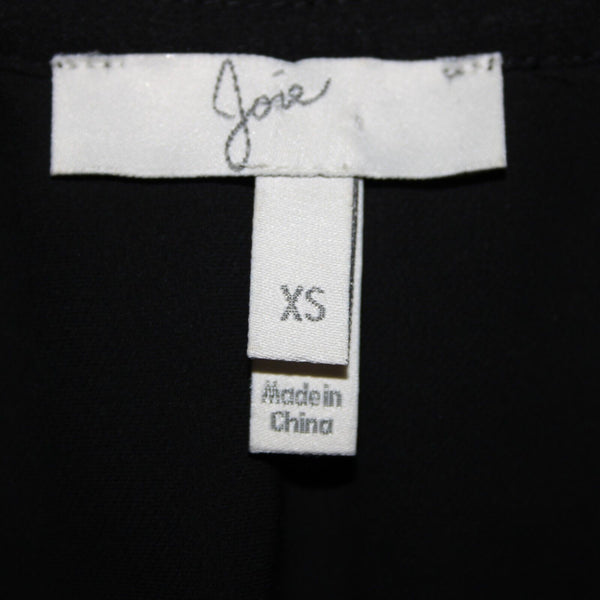 Joie Sz XS Black Embroidered Tassle Fringe Lined 100% Polyester Cotton Top