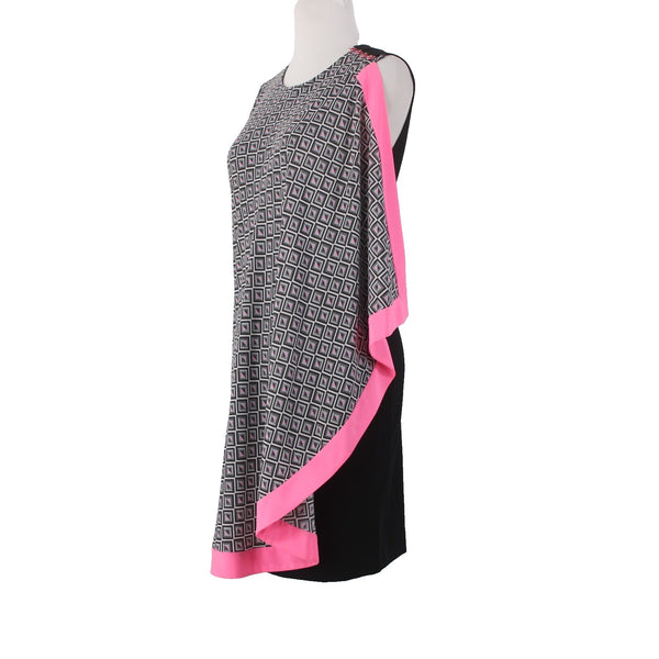 Ted Baker Dress Just For You Sz 1 Black White Pink Waterfall Viscose Nylon Dress