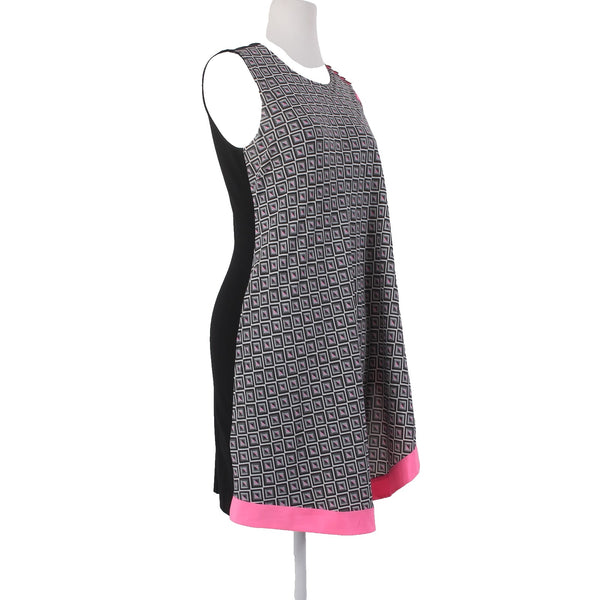 Ted Baker Dress Just For You Sz 1 Black White Pink Waterfall Viscose Nylon Dress