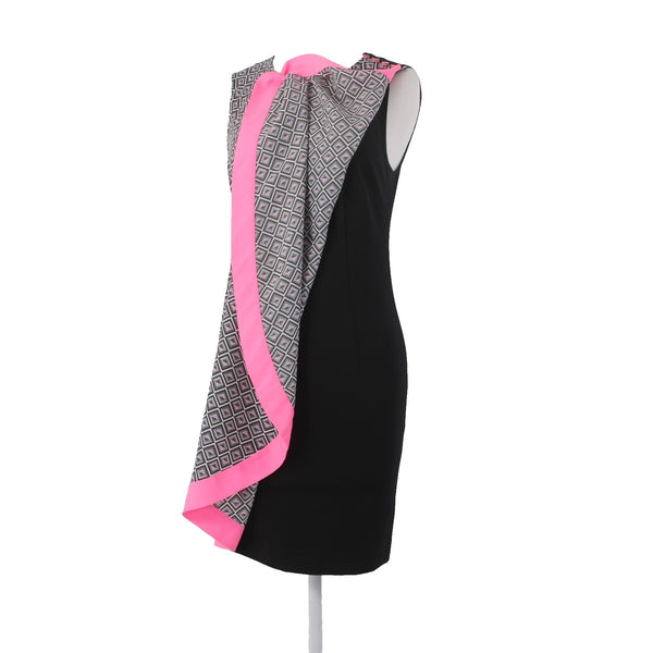 Ted Baker Dress Just For You Sz 1 Black White Pink Waterfall Viscose Nylon Dress