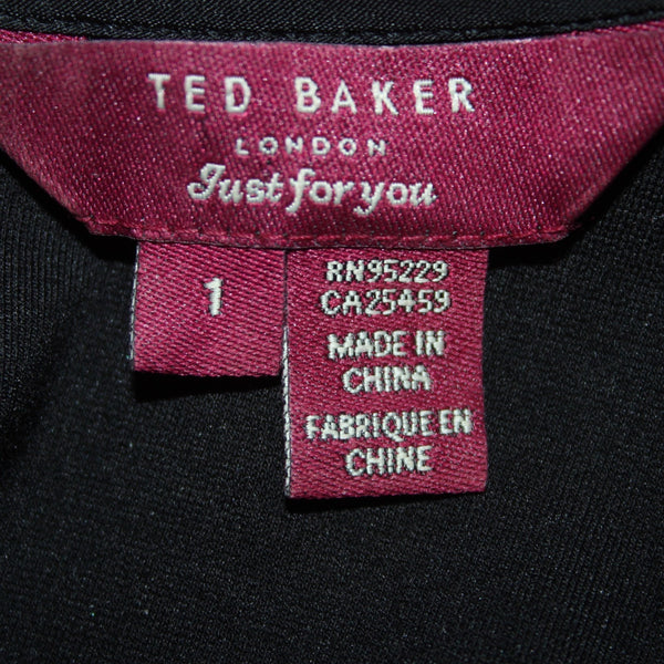 Ted Baker Dress Just For You Sz 1 Black White Pink Waterfall Viscose Nylon Dress