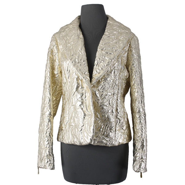 Michael Kors Blazer Jacket Sz 8 Gold Crinkle Quilted Pockets Poly Jacket