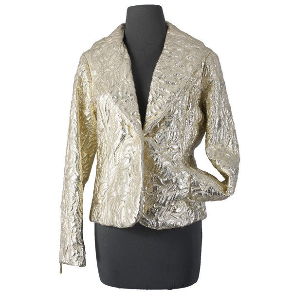 Michael Kors Blazer Jacket Sz 8 Gold Crinkle Quilted Pockets Poly Jacket