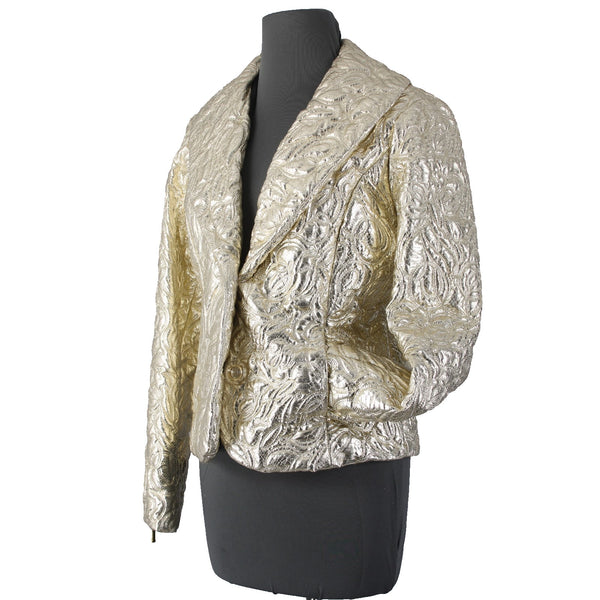 Michael Kors Blazer Jacket Sz 8 Gold Crinkle Quilted Pockets Poly Jacket
