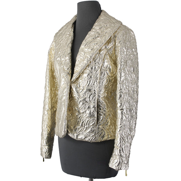Michael Kors Blazer Jacket Sz 8 Gold Crinkle Quilted Pockets Poly Jacket