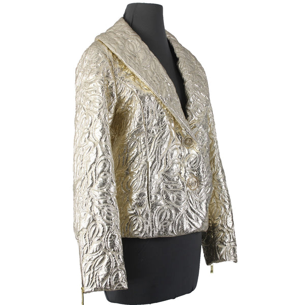 Michael Kors Blazer Jacket Sz 8 Gold Crinkle Quilted Pockets Poly Jacket
