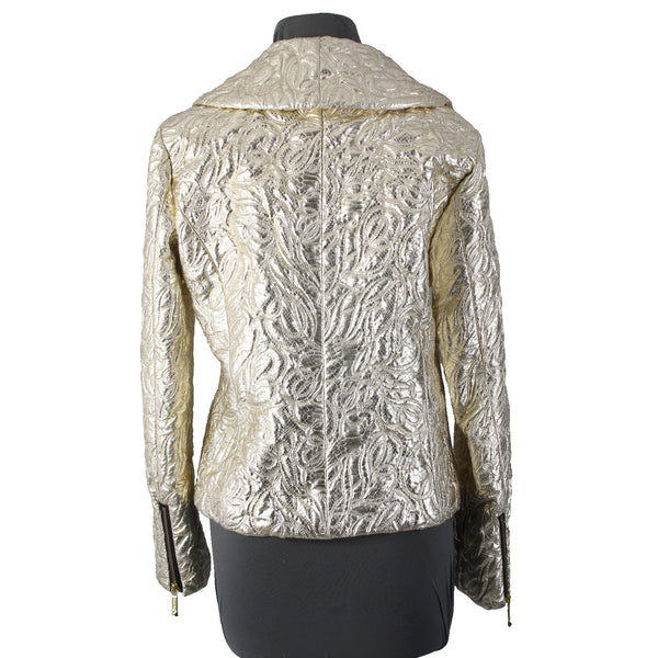 Michael Kors Blazer Jacket Sz 8 Gold Crinkle Quilted Pockets Poly Jacket