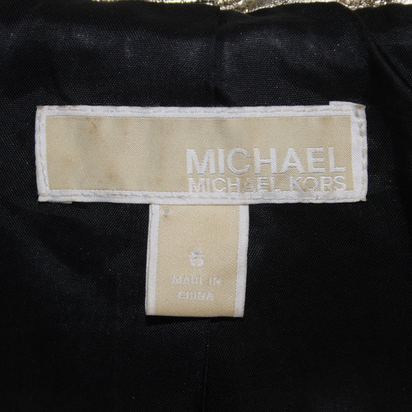 Michael Kors Blazer Jacket Sz 8 Gold Crinkle Quilted Pockets Poly Jacket