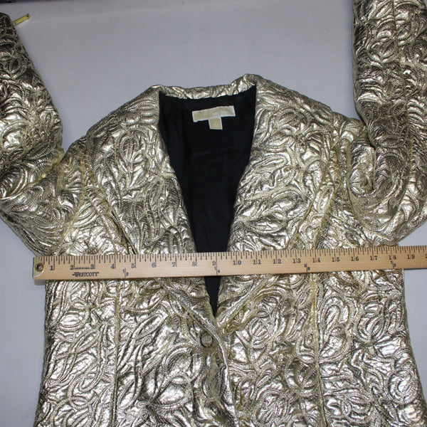 Michael Kors Blazer Jacket Sz 8 Gold Crinkle Quilted Pockets Poly Jacket