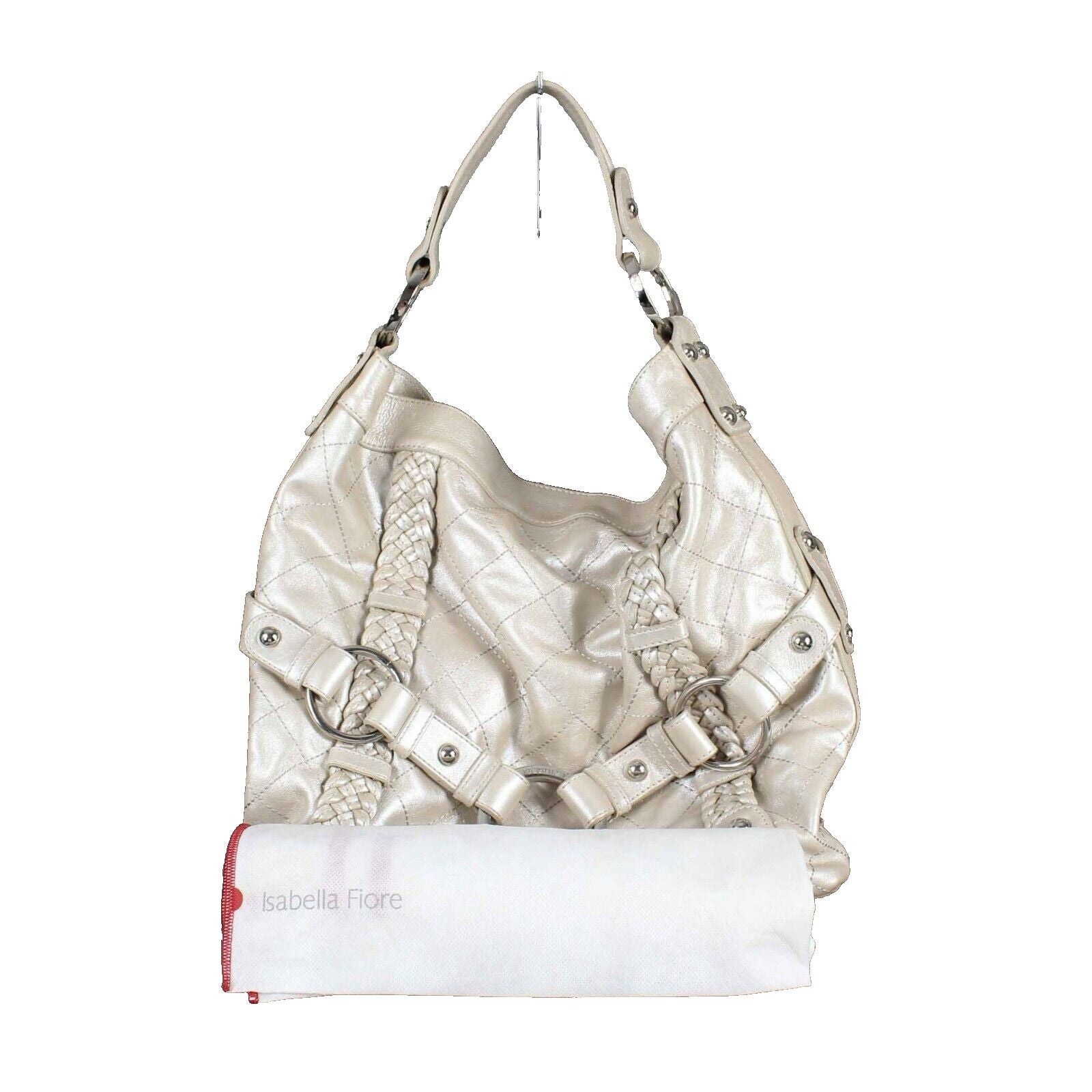 Isabella Fiore Carina Iridescent Cream Leather 16 x 15 x 5 Shoulder Purse