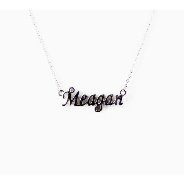 MEAGAN Name Silvertone Rhinestone 14.5" w 4.5" Multi Ring Ext Necklace 1