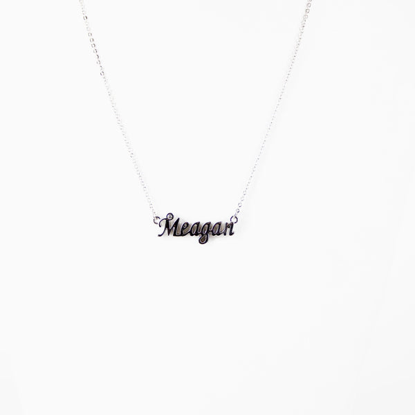 MEAGAN Name Silvertone Rhinestone 14.5" w 4.5" Multi Ring Ext Necklace 1