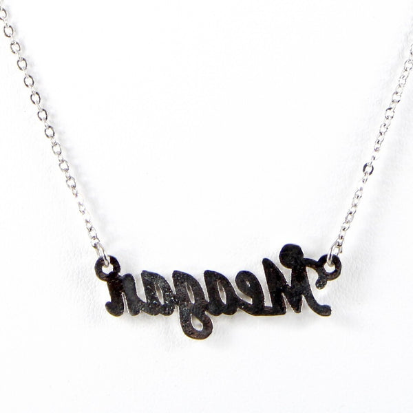 MEAGAN Name Silvertone Rhinestone 14.5" w 4.5" Multi Ring Ext Necklace 1