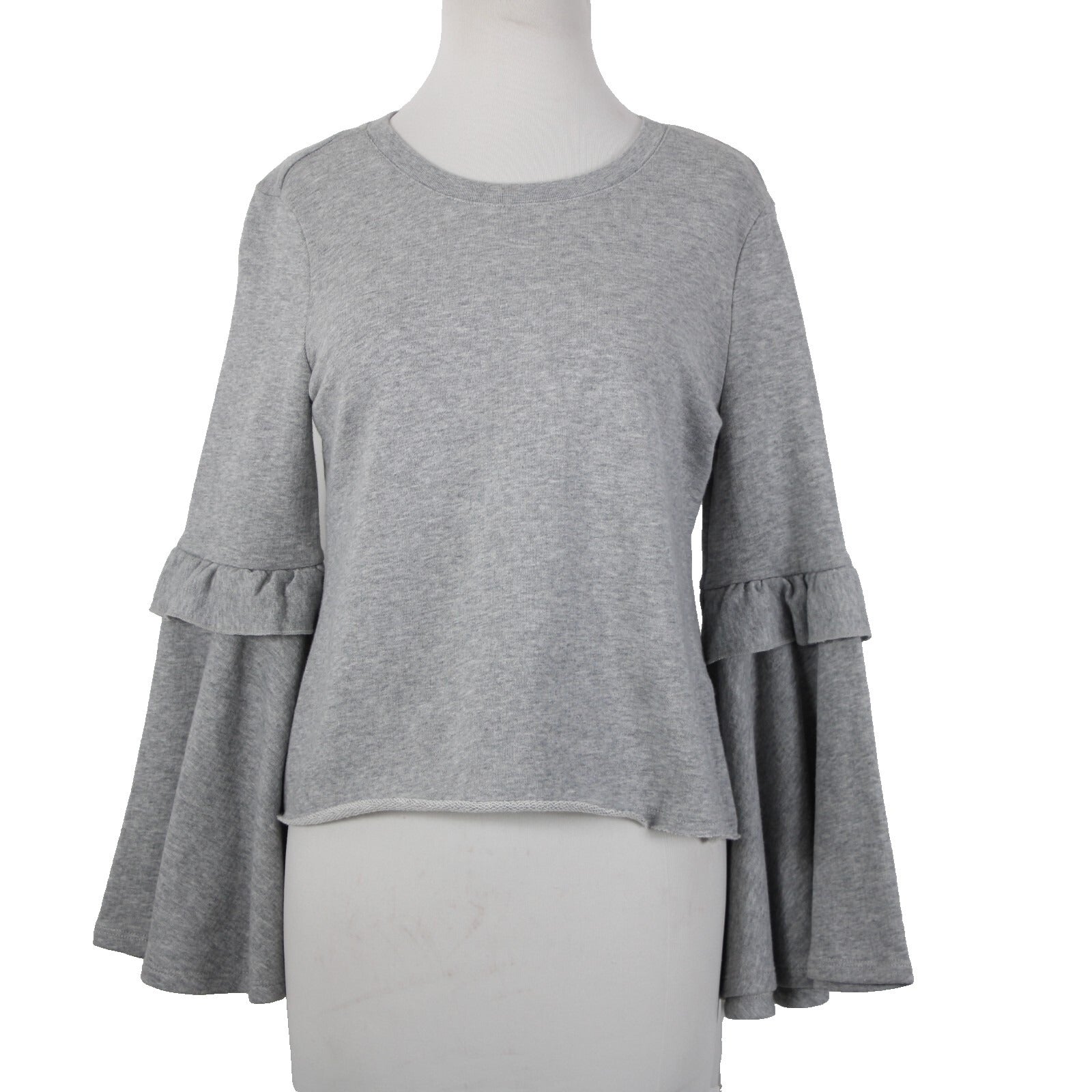 Candies NEW $48 Sz S Grey Heather Bell Sleeve Sweatshirt Cotton Poly Sweater