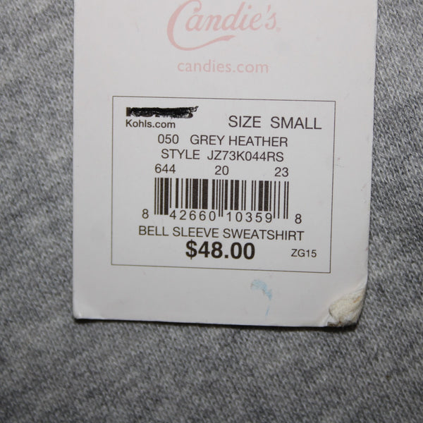 Candies NEW $48 Sz S Grey Heather Bell Sleeve Sweatshirt Cotton Poly Sweater