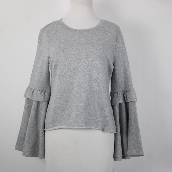 Candies NEW $48 Sz S Grey Heather Bell Sleeve Sweatshirt Cotton Poly Sweater