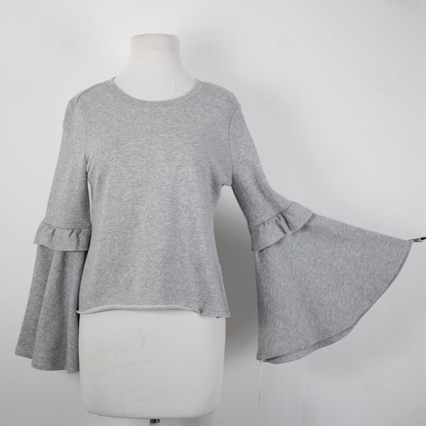 Candies NEW $48 Sz S Grey Heather Bell Sleeve Sweatshirt Cotton Poly Sweater