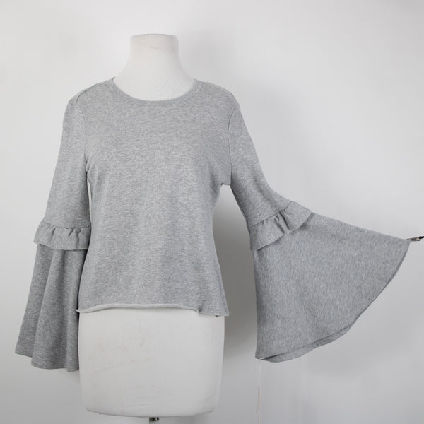 Candies NEW $48 Sz S Grey Heather Bell Sleeve Sweatshirt Cotton Poly Sweater