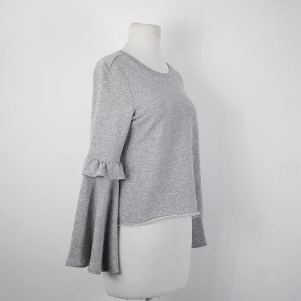 Candies NEW $48 Sz S Grey Heather Bell Sleeve Sweatshirt Cotton Poly Sweater