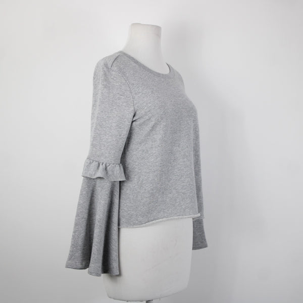 Candies NEW $48 Sz S Grey Heather Bell Sleeve Sweatshirt Cotton Poly Sweater