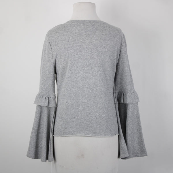 Candies NEW $48 Sz S Grey Heather Bell Sleeve Sweatshirt Cotton Poly Sweater