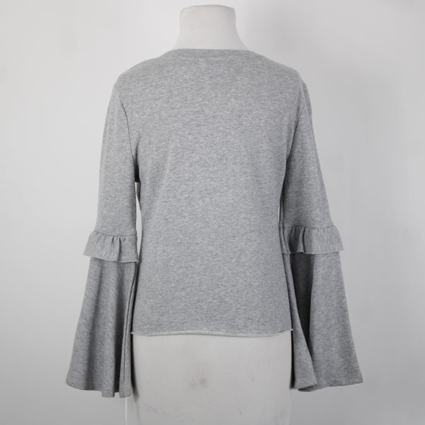 Candies NEW $48 Sz S Grey Heather Bell Sleeve Sweatshirt Cotton Poly Sweater