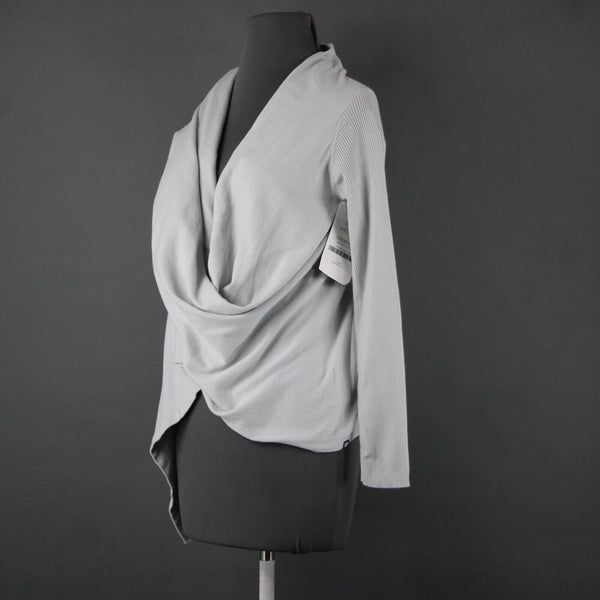 Fabletics NEW $70 Savanna Sz S Gray Asymmetrical Scarf Detail Cotton Nylon Wrap