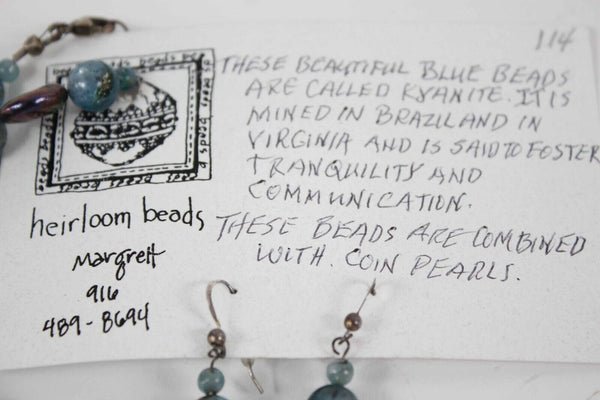 Heirloom Beads 16" + 2" NEW Blue Multi Kyanite Coin Pearl Necklace Ear Set