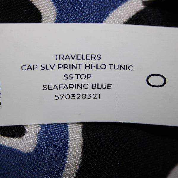Chicos Traveler NEW $40 Sz 0 Seafaring Blue Black Hi Lo Acetate Spndx Tunic Top