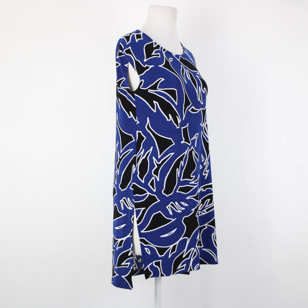 Chicos Traveler NEW $40 Sz 0 Seafaring Blue Black Hi Lo Acetate Spndx Tunic Top