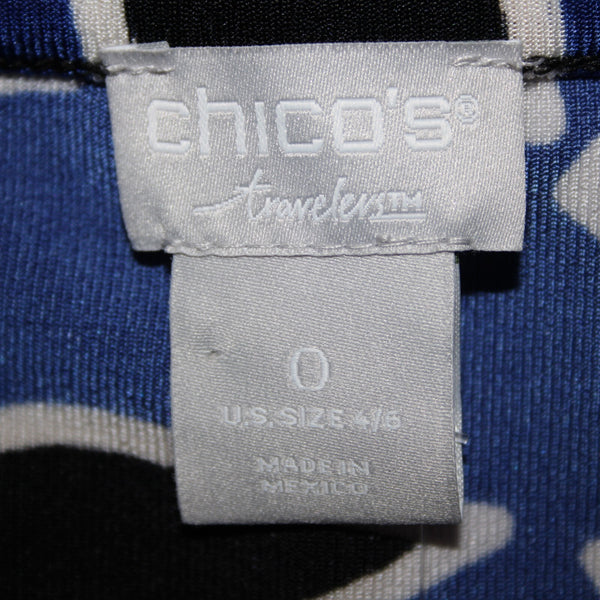 Chicos Traveler NEW $40 Sz 0 Seafaring Blue Black Hi Lo Acetate Spndx Tunic Top