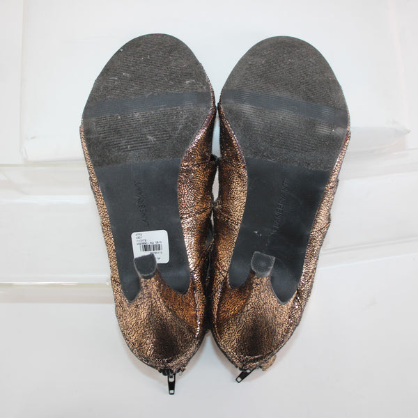 Lane Bryant Sz 11 W Rose Gold Black Metallic Zipper Fabric Man Made 4" Heels