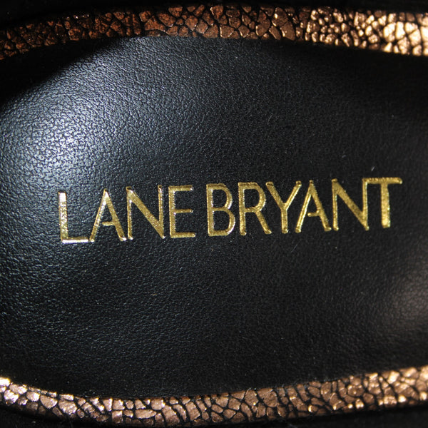 Lane Bryant Sz 11 W Rose Gold Black Metallic Zipper Fabric Man Made 4" Heels