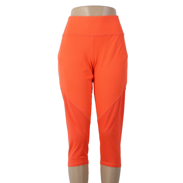 Athleta AW Pant Sz LT x 20 Orange Pull On Pockets Knee Length Poly Spandex