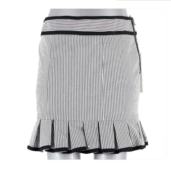 Nanette Lepore NEW $250 Sz 6 White With Black Striped Pleated Cotton Blend Skirt