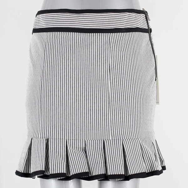 Nanette Lepore NEW $250 Sz 6 White With Black Striped Pleated Cotton Blend Skirt
