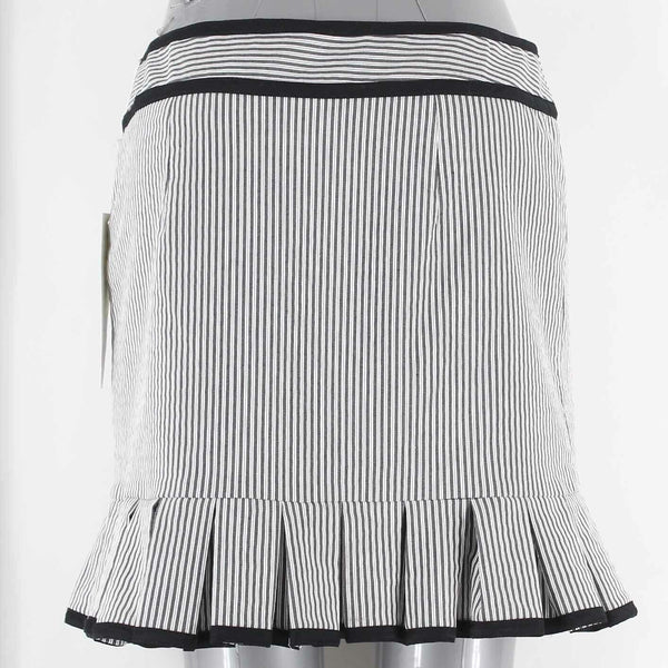 Nanette Lepore NEW $250 Sz 6 White With Black Striped Pleated Cotton Blend Skirt