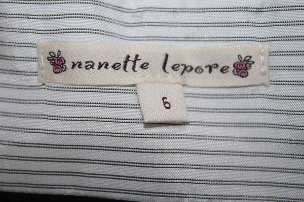 Nanette Lepore NEW $250 Sz 6 White With Black Striped Pleated Cotton Blend Skirt