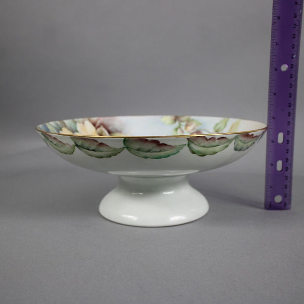 Argberg 221 Lucille Mint Multi Color Floral 10" Hand Painted Footed Fruit Plate