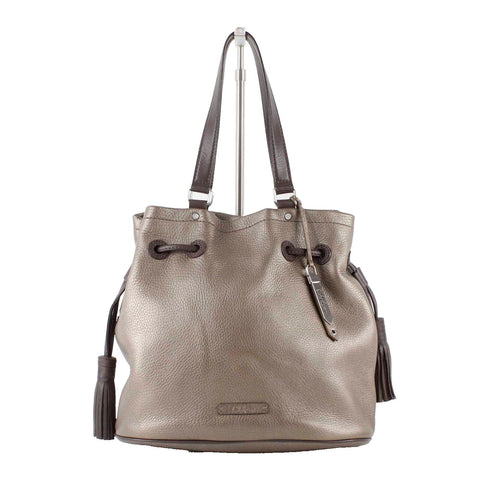 Cole Haan Sz 12 x 16 Bronze Brown Pebbled Leather Tassel Drawstring Purse